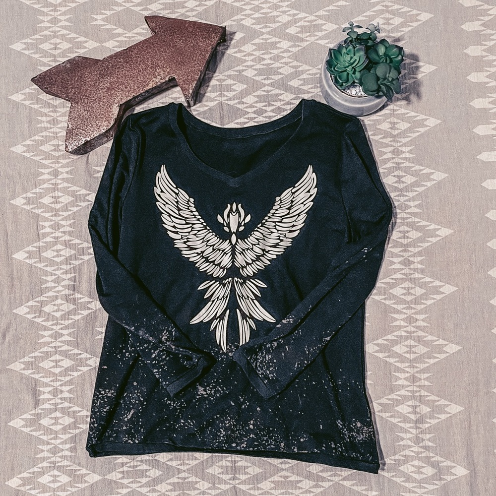 Free bird design Bleached and distressed sweater